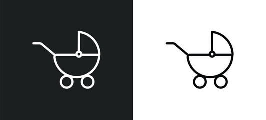 baby trolley icon isolated in white and black colors. baby trolley outline vector icon from transport collection for web, mobile apps and ui.
