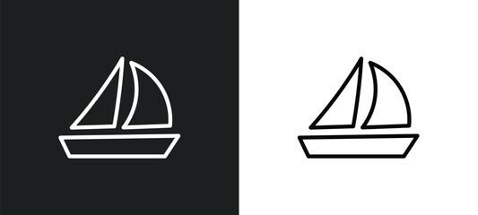 sailing boat with veils icon isolated in white and black colors. sailing boat with veils outline vector icon from transport collection for web, mobile apps and ui.