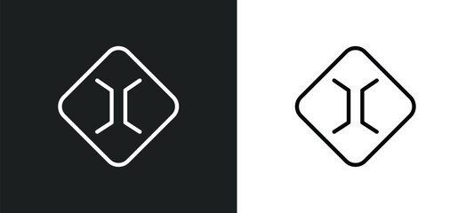 narrow bridge icon isolated in white and black colors. narrow bridge outline vector icon from traffic signs collection for web, mobile apps and ui.