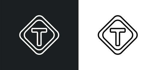 t junction icon isolated in white and black colors. t junction outline vector icon from traffic signs collection for web, mobile apps and ui.