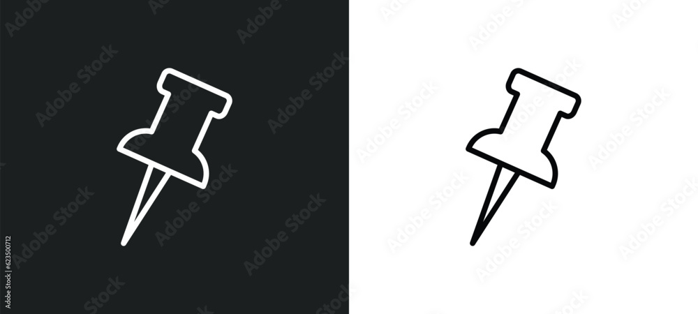 Poster tack save button icon isolated in white and black colors. tack save button outline vector icon from 