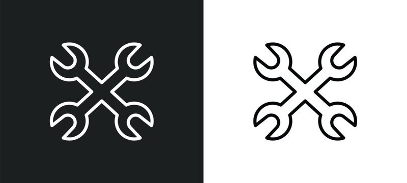 cross wrench icon isolated in white and black colors. cross wrench outline vector icon from tools and utensils collection for web, mobile apps and ui.