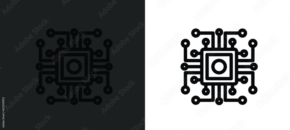Poster computer microprocessor icon isolated in white and black colors. computer microprocessor outline vec