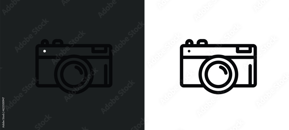 Poster camera front view icon isolated in white and black colors. camera front view outline vector icon fro
