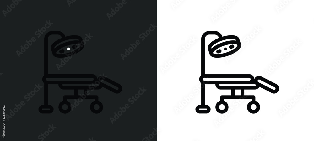 Poster operating table icon isolated in white and black colors. operating table outline vector icon from te