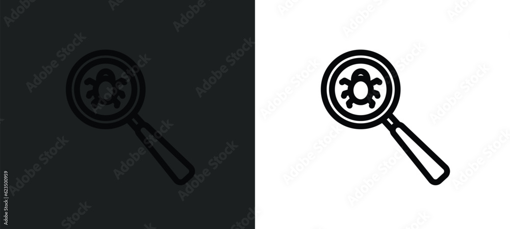 Poster search bug icon isolated in white and black colors. search bug outline vector icon from technology c