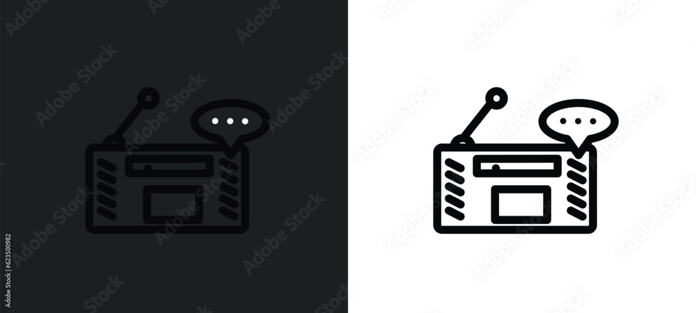 Poster radio and messages icon isolated in white and black colors. radio and messages outline vector icon f