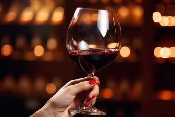 hand swirling red wine in glass, generative ai