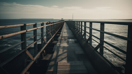 Fototapeta na wymiar Empty bridge overlooking the sea. Generative AI
