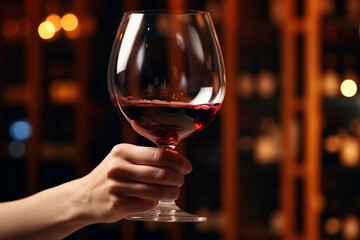 hand swirling red wine in glass, generative ai