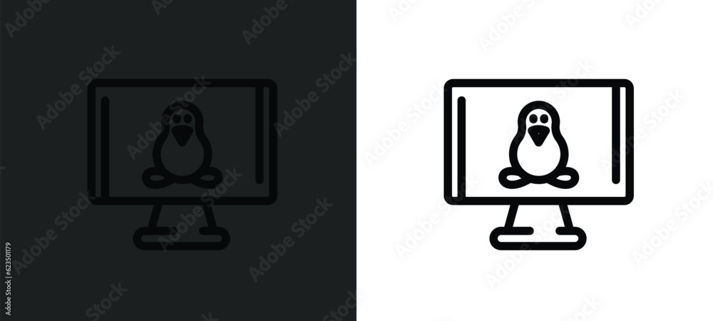 Poster computer screen linux icon isolated in white and black colors. computer screen linux outline vector 