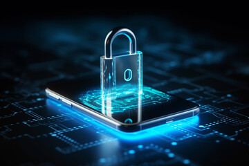 futuristic padlock on smartphone, generative ai