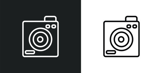 retro squared camera icon isolated in white and black colors. retro squared camera outline vector icon from technology collection for web, mobile apps and ui.