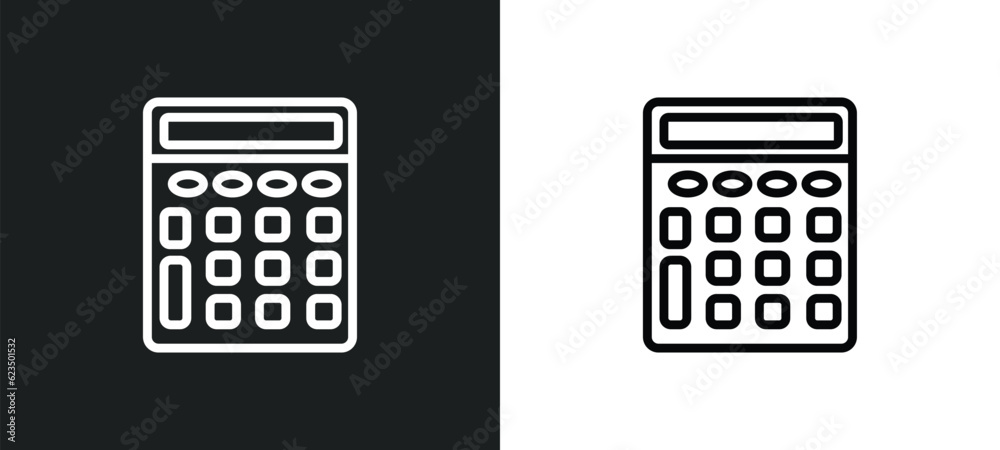 Poster basic calculator icon isolated in white and black colors. basic calculator outline vector icon from 