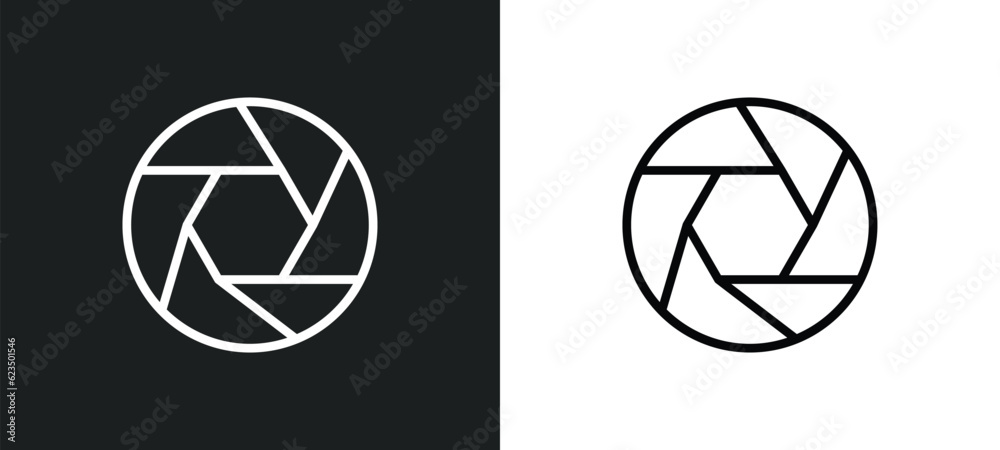 Poster camera shutter icon isolated in white and black colors. camera shutter outline vector icon from tech