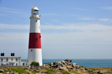 Portland Bill Lighthouse in Portland island, Dorset, England, UK
