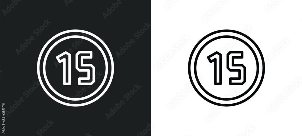 Poster digital number 15 icon isolated in white and black colors. digital number 15 outline vector icon fro