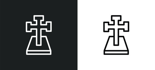 Obraz premium cross stuck in ground icon isolated in white and black colors. cross stuck in ground outline vector icon from technology collection for web, mobile apps and ui.