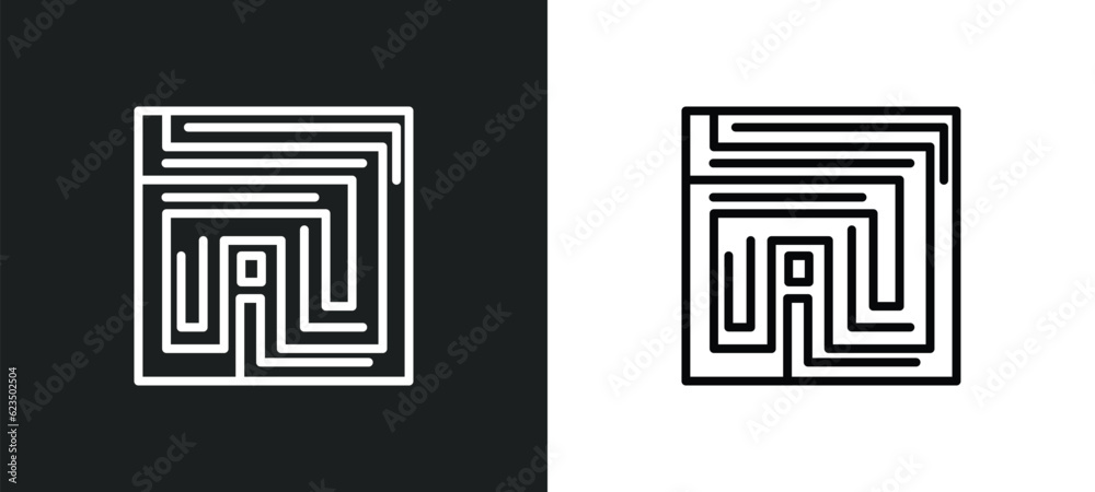 Poster strategy in a labyrinth icon isolated in white and black colors. strategy in a labyrinth outline vec