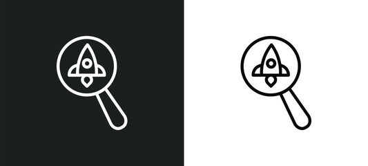 startup project search icon isolated in white and black colors. startup project search outline vector icon from startup stategy and collection for web, mobile apps and ui.