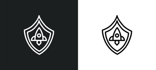 startup shield icon isolated in white and black colors. startup shield outline vector icon from startup stategy and collection for web, mobile apps and ui.