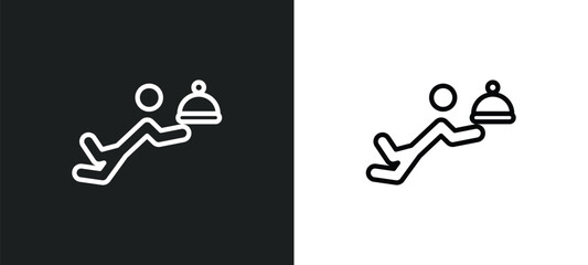 waiter falling icon isolated in white and black colors. waiter falling outline vector icon from sports collection for web, mobile apps and ui.