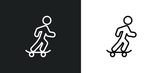 boy with skatingboard icon isolated in white and black colors. boy with skatingboard outline vector icon from sports collection for web, mobile apps and ui.