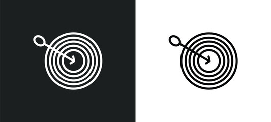 dartboard with dart icon isolated in white and black colors. dartboard with dart outline vector icon from sports collection for web, mobile apps and ui.