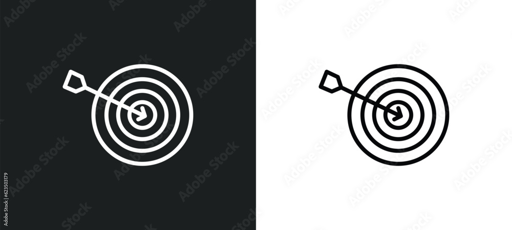 Poster dartboard and dart icon isolated in white and black colors. dartboard and dart outline vector icon f