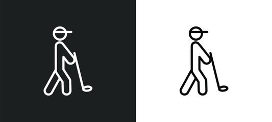 golf player hitting icon isolated in white and black colors. golf player hitting outline vector icon from sports collection for web, mobile apps and ui.