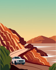 Fototapeta na wymiar Mountain road, mountain serpentine, nature background, travel poster.
