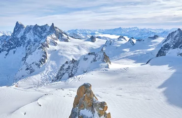 Papier Peint photo Mont Blanc Chamonix: view of mountain top station of the Aiguille du Midi in Chamonix, France