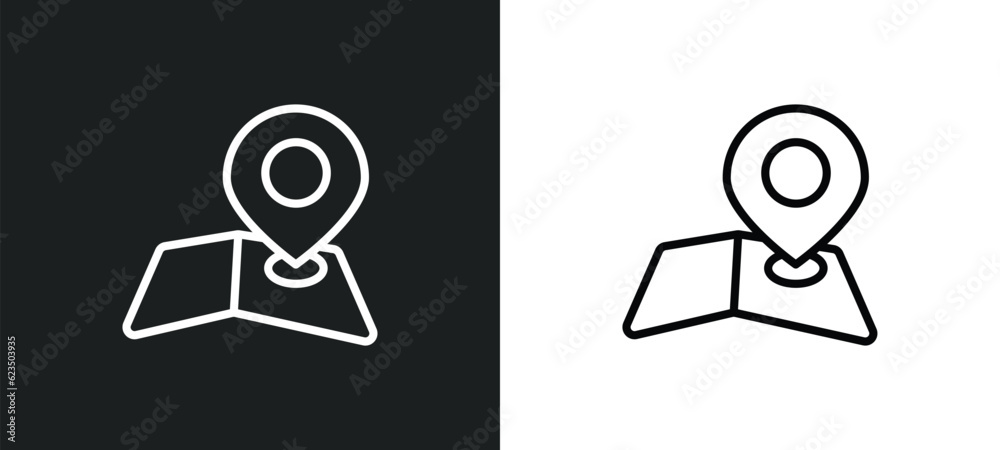 Poster map and map pointer icon isolated in white and black colors. map and pointer outline vector icon fro