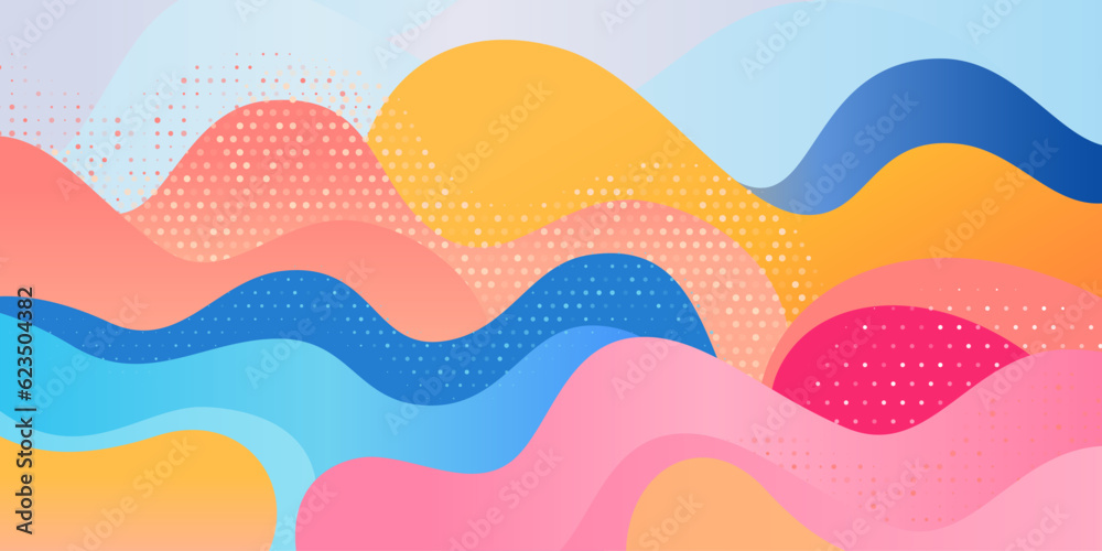 Aufkleber Abstract pattern background. Vector creative pattern texture. Color wave template presentation design with yellow line and blue dots.