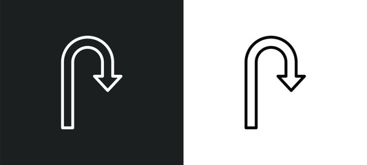 u turn icon isolated in white and black colors. u turn outline vector icon from signs collection for web, mobile apps and ui. © Farahim