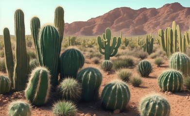 Cactus plants in desert, Generative AI Illustration.