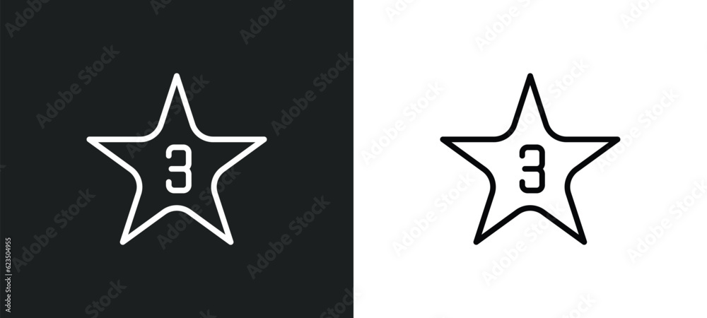 Poster star with number three icon isolated in white and black colors. star with number three outline vecto