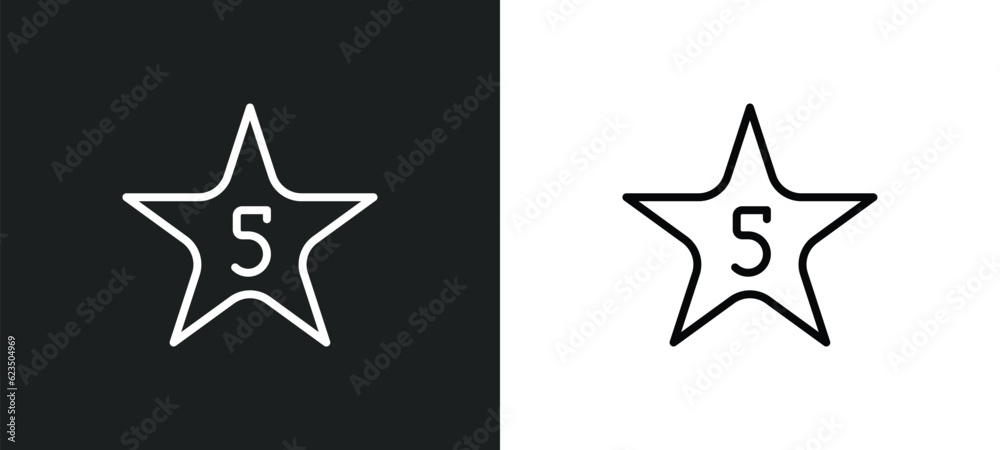 Poster star with number five icon isolated in white and black colors. star with number five outline vector 