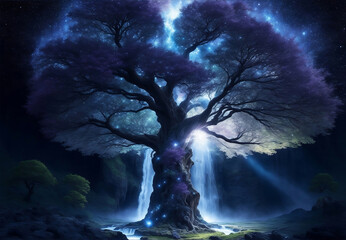 Fototapeta premium A magical tree of life in outer space, Generative AI Illustration.