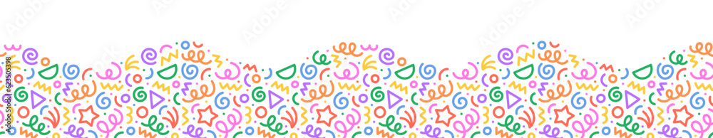Aufkleber Fun colorful line doodle wave seamless pattern. Creative style art background for children or trendy design with basic shapes. Simple party confetti texture, childish scribble shape backdrop.