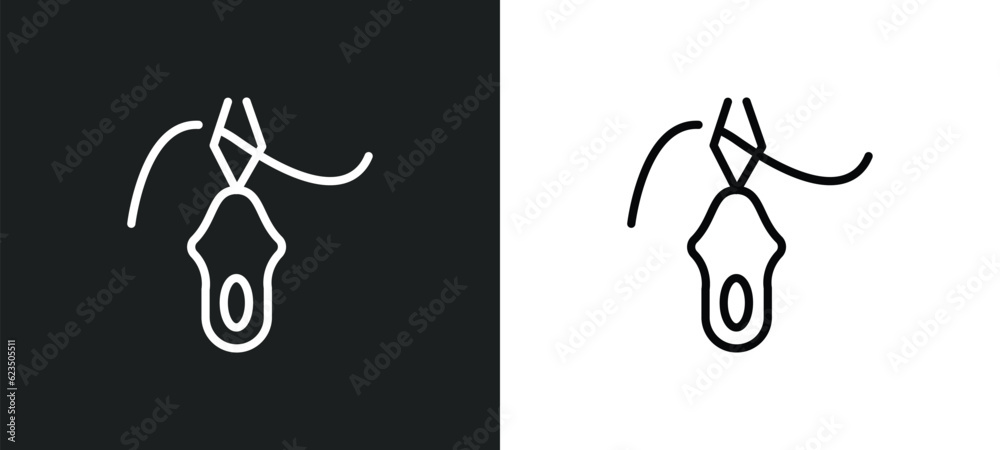 Poster threading icon isolated in white and black colors. threading outline vector icon from sew collection