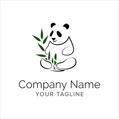 panda line art logo design. Simple modern minimalist animal logo illustration vector.