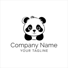 panda line art logo design. Simple modern minimalist animal logo illustration vector.