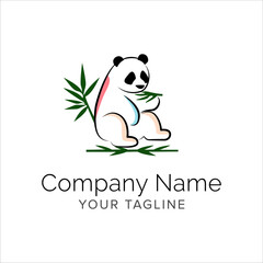 panda line art logo design. Simple modern minimalist animal logo illustration vector.