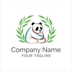 panda line art logo design. Simple modern minimalist animal logo illustration vector.