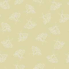 Seamless pattern with fantasy moths, butterflies in pencil drawing sketch. Happy summer illustration. Wallpaper, textile, backgound for kids