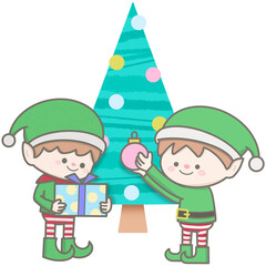 Little elves and christmas tree
