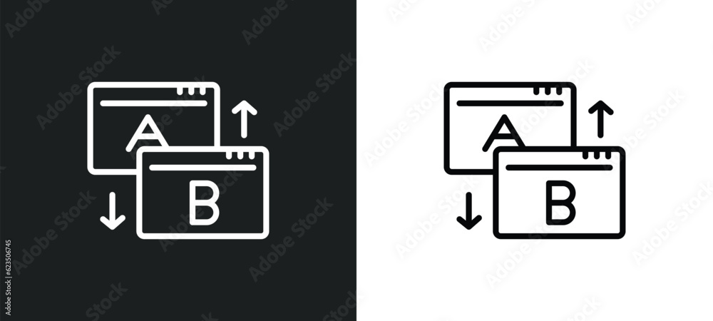 Poster testing icon isolated in white and black colors. testing outline vector icon from seo collection for