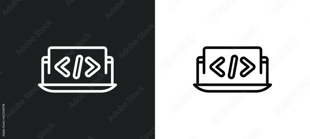 Poster coding icon isolated in white and black colors. coding outline vector icon from seo collection for w