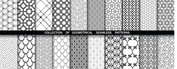 Geometric set of seamless black and white patterns. Simpless vector graphics